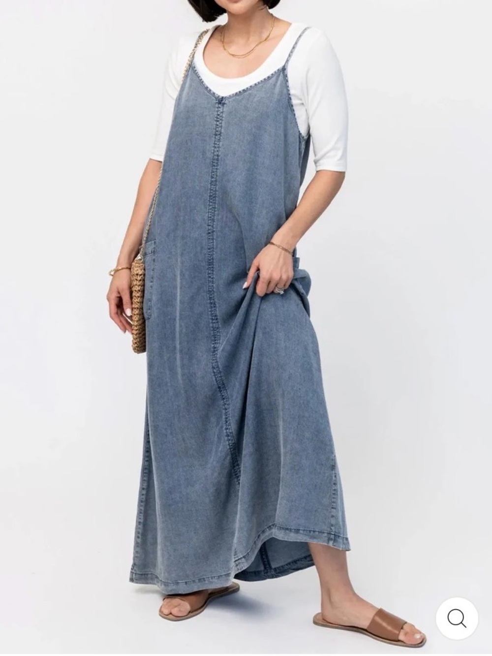 Vintage-Inspired Loose Fit Denim Maxi Dress